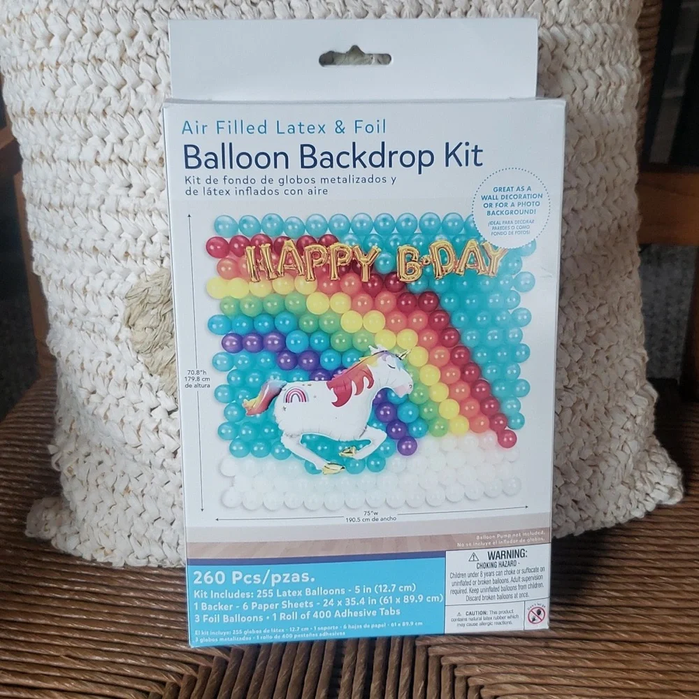 Air-Filled Rainbow & Unicorn Happy B-Day Foil & Latex Balloon Backdrop Kit